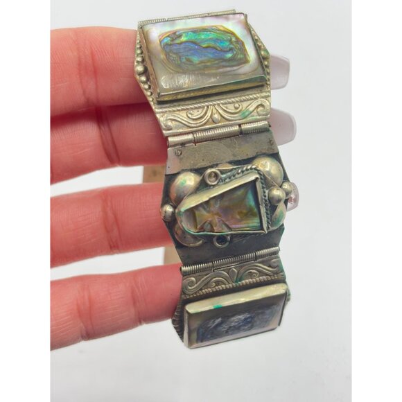Vintage 925 Silver Abalone Bracelet - Picture 3 of 7